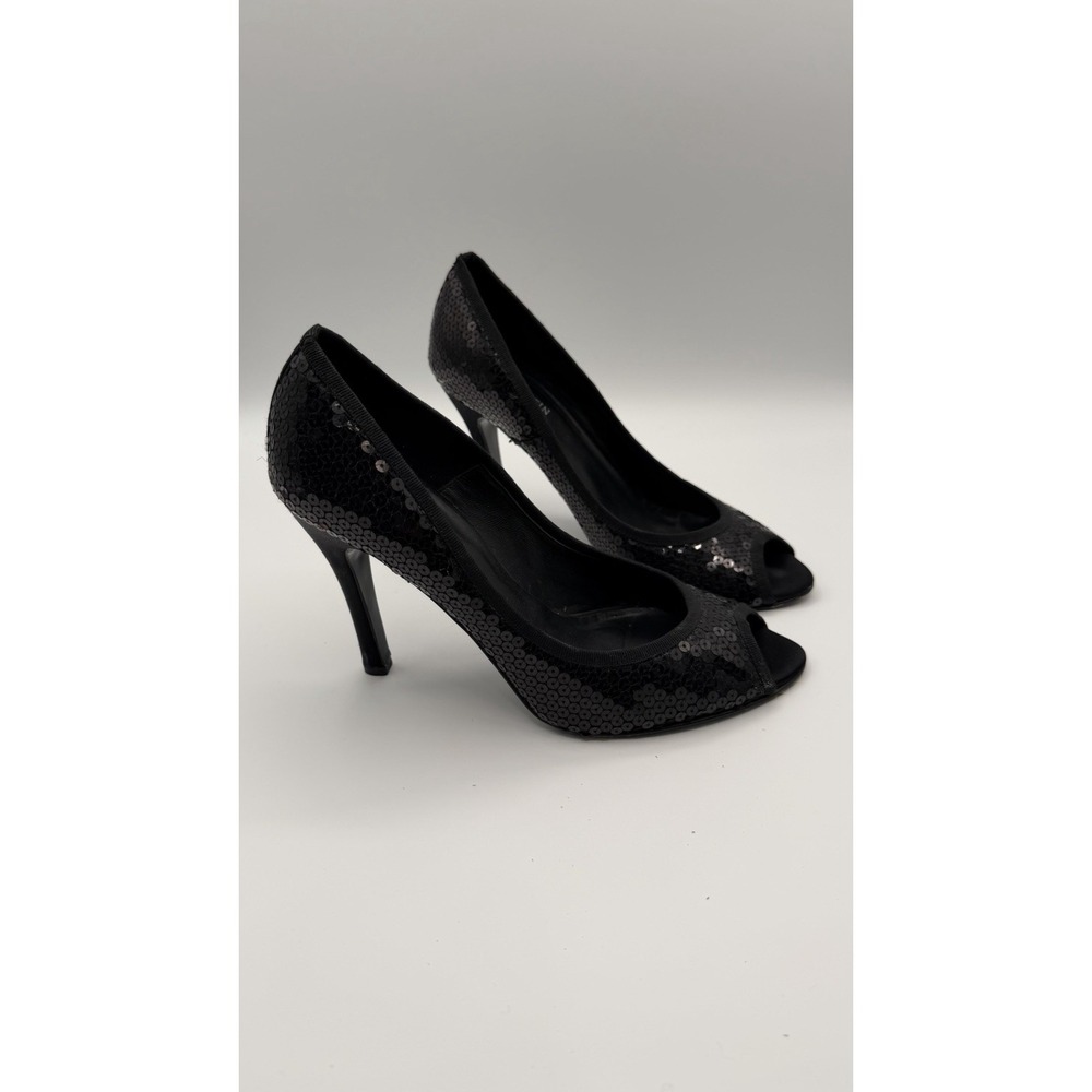 Anne Klein Black Sequin Peep Toe Heel Size 8.5 M Cocktail Formal